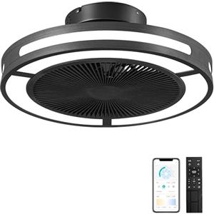 Ohniyou Ventilatore da soffitto senza pale da 19" con luci e telecomando, luce notturna a LED dimmerabile, ventilatore da soffitto basso a filo per camera da letto, soggiorno