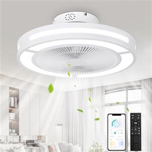 Ohniyou Ventilatore a soffitto con luce, 19 '' moderno bladeless ventilatori a soffitto chiuso con luce a LED dimmabile e telecomando per camera da letto, camera per bambini, soggiorno, Bianco