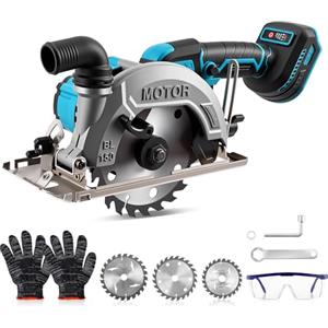 BORDRISE Sega circolare a mano a batteria per batteria Makita 18V, mini sega circolare brushless 7000 giri/min con 3 lame (125 mm, 140 mm, 150 mm), angolo di taglio regolabile per tagliare piastrelle e legno