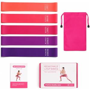 Generico Set di 5 Bande Elastiche Fitness, Fasce di Resistenza per Allenamento, Pilates, Yoga e Glutei, 5 Livelli di Resistenza, con Sacchetto da Trasporto