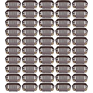 YTBYT 50 pezzi di clip per estensioni capillari 28 mm a 8 denti - Clip per parrucche metalliche a schermo, accessori DIY per parrucche e protesi capillari (marrone scuro)