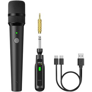 TONOR Microfoni Dinamici Wireless Ricaricabili, Sistema Microfoni Portatili Senza Fili con Ricevitore per Karaoke, Canto, Feste in Casa, Compleanni, Discorsi, Durata 30H, 2.4GHz, TW 210