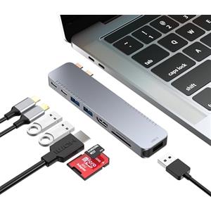 BHHB Hub USB C Adattatore per MacBook Pro Air Docking Station 8-in-2 Multiporta Adattatore per Mac Book 4K@60Hz HDMI, Thunderbolt 4/3, USB 3.0, SD/TF, USBC Hub Type C Dock per Mac M5 M4 M3 M2 M1