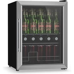 KLARSTEIN Beersafe 60 L Mini Frigo con Porta in Vetro - Frigo Bar per Bevande, Argento | luce LED, ripiani metallici estraibili, silenzioso, frigo per birra, lattine e bottiglie