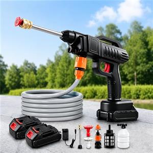 Teodute 21V 1500W Idropulitrice a Batteria, Portatile Idropulitrice Professionale con 5M Tubo e 2 Ugelli, 2 Batterie, per Auto Patio Giardino Pulizia Pavimenti (Senza Secchio)