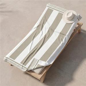 INTRECCI Telo Mare in Spugna Jacquard - Asciugamano da Spiaggia Grande 90x165 cm - Telo Mare e Lettino - 100% Cotone Morbido, Assorbente, Ideale per Piscina e Vacanze - Modello: Greca Beige