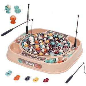 Nukdey Gioco di Pesca per Bambini con 45 Pesci e 4 Canna da Pesca Giochi Elettrica Rotante con Musica Gioco da Tavolo Giocattolo Montessori Educativo Interattivi Regalo per Ragazzo Ragazza dai 3 Anni