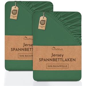NatureMark Lenzuolo matrimoniale in jersey in confezione da 2 pezzi, lenzuolo matrimoniale 100% cotone QUALITÀ DEL ÖKOTEX Standard 100, 140 x 200 cm - 160 x 200 cm, Verde scuro