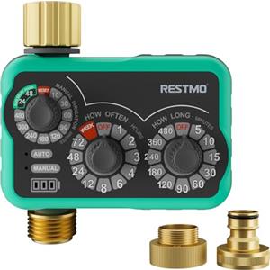 RESTMO Programmatore di irrigazione meccanico a 3 manopole, ingresso/uscita in ottone, timer per tubo, sistema automatico a goccia, fino a 480 min, facile da installare