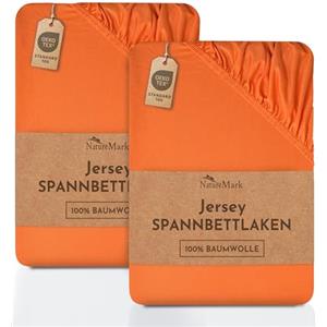 NatureMark Lenzuolo matrimoniale in jersey in confezione da 2 pezzi, lenzuolo matrimoniale 100% cotone QUALITÀ DEL ÖKOTEX Standard 100, 90 x 200 cm - 100 x 200 cm, Terracotta