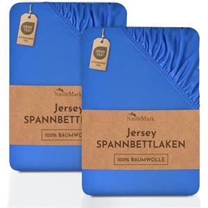 NatureMark Lenzuolo matrimoniale in jersey in confezione da 2 pezzi, lenzuolo matrimoniale 100% cotone QUALITÀ DEL ÖKOTEX Standard 100, 140 x 200 cm - 160 x 200 cm, Blu reale