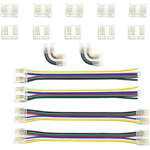 Amefil FCOB RGBCT - Kit di connettori per striscia LED a 6 pin da 12 mm, set completo, a doppia estremità, da scheda a scheda/filo, connettore COB a estremità singola, installazione senza soluzione di
