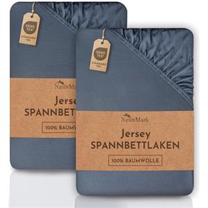 NatureMark Lenzuolo matrimoniale in jersey in confezione da 2 pezzi, lenzuolo matrimoniale 100% cotone QUALITÀ DEL ÖKOTEX Standard 100, 140 x 200 cm - 160 x 200 cm, Grigio antracite