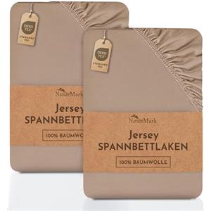 NatureMark Lenzuolo matrimoniale in jersey in confezione da 2 pezzi, lenzuolo matrimoniale 100% cotone QUALITÀ DEL ÖKOTEX Standard 100, 90 x 200 cm - 100 x 200 cm, Sabbia/Beige
