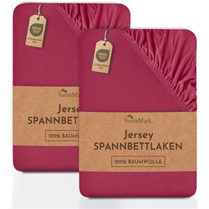 NatureMark Lenzuolo matrimoniale in jersey in confezione da 2 pezzi, lenzuolo matrimoniale 100% cotone QUALITÀ DEL ÖKOTEX Standard 100, 140 x 200 cm - 160 x 200 cm, Rosso bordeaux