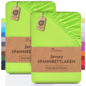 NatureMark Lenzuolo matrimoniale in jersey in confezione da 2 pezzi, lenzuolo matrimoniale 100% cotone QUALITÀ DEL ÖKOTEX Standard 100, 90 x 200 cm - 100 x 200 cm, Verde mela