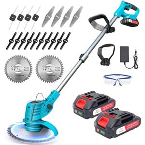 X-cotec Decespugliatore a Batteria 200W, Tagliaerba Elettrico a Batteria con 2 x21V Batterie, Tagliabordi Batterias con 4 Tipi di Lame, Tagliaerba da Giardino Elettrico, Maniglia a Scomparsa 71-106 cm
