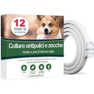 Paistely Collare Antiparassitario per Cani, Antiparassitario Collare Antipulci cane per Tutti i Tipi di Cani, Regolabile Impermeabile, 12 Mesi di Efficacia Protezione, 65cm Taglia Unica (65cm)
