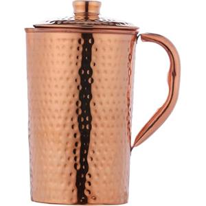 Royal Kurta Brocca per acqua martellata in puro rame (99,74%) | Brocca in rame per benefici per la salute dell'Ayurveda (1,5 litri)