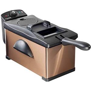 Bestron Friggitrice, friggitrice ad olio con tecnologia a zona fredda, 3,5 litri, con controllo della temperatura, lavabile in lavastoviglie, 2000 watt, colore: Rame
