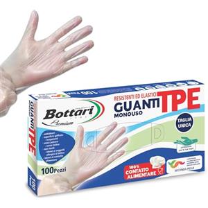 Bottari Italy Bottari Guanti Monouso in TPE Senza Polvere, 100 Pezzi, Resistenti per Pulizia, Alimenti, Giardinaggio, Bricolage e Casa