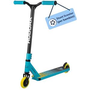 HUDORA Monopattino Stunt per bambini, Monopattino Stunt di alta qualità per bambini da 6 a 10 anni, Monopattino per freestyle robusto con manubrio BMX 360°, Per trick fino a 100kg, azzurro