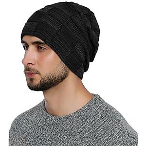 DonDon Berretto Uomo Berretto Invernale Slouch Beanie cuffia di lana con fodera in pile - Nero Grigio