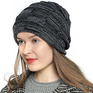 DonDon Berretto Donna Berretto Invernale Slouch Beanie Cuffia di Lana con Fodera in Pile - Navy Blue Bianco