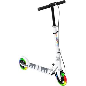 AIYAPLAY Monopattino per Bambini 3-8 Anni Pieghevole con Ruote Luminose e Altezza Regolabile, Scooter per Bambini in Metallo con Freno Posteriore e Cavalletto, Bianco