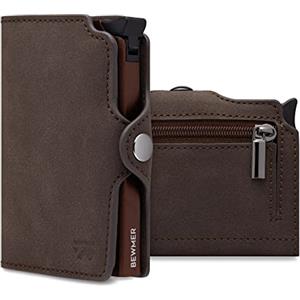BEWMER Porta Carte di Credito 1 ZIP Schermato | Portafoglio Slim da Uomo e Donna | Porta Tessere e Documenti con Rfid Protection e Fermasoldi in Carbon Fiber (Marrone testa di moro con Zip)