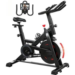 SPORTNOW Cyclette da Casa con App, Cyclette per Casa con Resistenza Magnetica Regolabile Silenziosa, Sella e Manubri Regolabili, Volano 6 kg, Schermo LCD, Supporto Tablet, Portaborraccia, Ruote