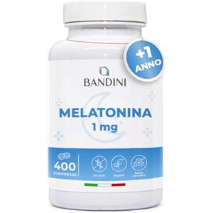 Bandini® Melatonina Forte Pura, 400 Compresse (Scorta + 1 anno), Integratore per Dormire 1mg per Compressa, Facile da Deglutire, Migliora la Qualità del Sonno Regolando il Ciclo Sonno-Veglia, Vegana