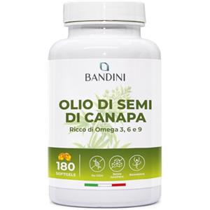 Bandini® Olio di Canapa 1.000mg per Softgel | 180 Perle Vegane Spremute a Freddo | Scorta 6 Mesi | 1 al Giorno | Fonte Naturale di Omega 3 6 9 | ALA, Acido Linoleico e Oleico | Semi di Canapa Sativa