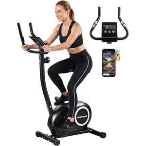 SPORTNOW Cyclette da Casa con 8 Livelli di Resistenza Magnetica, Cyclette da Camera con Bluetooth App, Sedile Regolabile, Schermo LCD, Sensore Cardiaca, Portatelefono, Bici da Casa Allenamento Fitness