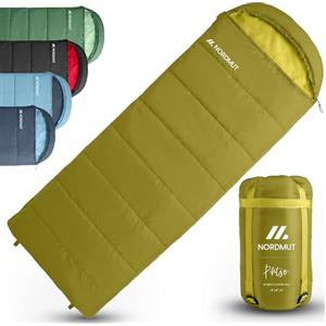 NORDMUT® Sacco a pelo coperta adulto con cerniera YKK a doppio senso - Dimensioni compatte & ultraleggero 1600 g - 3 stagioni (250 GSM) - Sacco a pelo per campeggio, outdoor & festival (Ocra)
