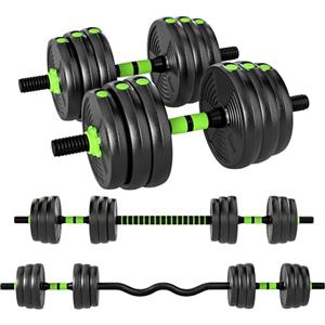 SPORTNOW Set di Manubri Palestra Regolabili 3 in 1 da 20 kg, Pesi Palestra con Impugnatura Antiscivolo in Plastica e Sabbia, come 2 Manubri, Bilanciere Palestra, Allenamento Forza Fitness Casa, Verde