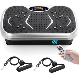 TLGREEN Piastra Vibrante, Design Compatto, 99 Livelli, 5 Programmi di Allenamento, con Bande di Resistenza, Touch Screen e Telecomando, Fitness Pedana Vibrazioni, Tavola Vibrante per Casa (Argento)