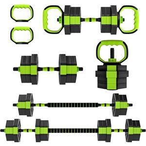 SPORTNOW Set Pesi da Palestra 6 in 1 da 20kg Totali in Plastica e Sabbia, Set Manubri Regolabili Utilizzabile come Kettlebell, Manubri, Bilanciere e Supporto per Flessioni, Allenamento a Casa, Verde