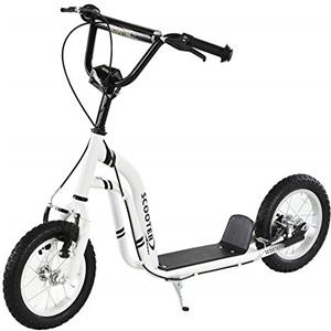 HOMCOM Monopattino con Manubrio Regolabile, Ruote Grandi, 2 Freni e Telaio in Metallo, per Bambini 5+ Anni, Max 100kg, 120x58x85-95cm, Bianco