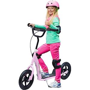 HOMCOM Monopattino 2 Ruote per Bambini 5-12 Anni con Freno Posteriore e Manubrio Regolabile, Monopattino in Acciaio e Plastica, 120x52x80-88 cm, Rosa