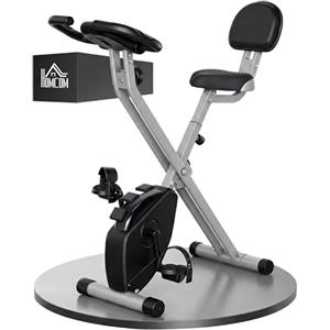 HOMCOM Cyclette Pieghevole da Fitness in Acciaio, Cyclette da Casa Silenziosa con Manubrio e Sella Regolabili/Resistenza Regolabile a 8 Livelli, Schermo LCD e Sensore di Frequenza Cardiaca, Grigio