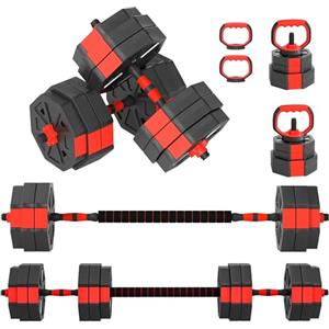 SPORTNOW Set Pesi da Palestra 6 in 1 da 30kg Totali in Plastica e Sabbia, Set Manubri Regolabili Utilizzabile come Kettlebell, Manubri, Bilanciere e Supporto per Flessioni, Allenamento a Casa, Rosso