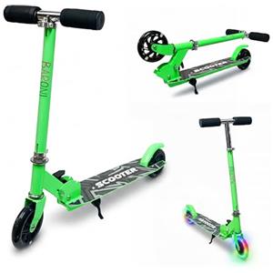 Baroni Toys Monopattino per Bambini dai 3 Anni con Ruote LED, Monopattino in Ferro, LED Senza Batterie, Manubrio Regolabile 60-80 cm, Richiudibile e Salvaspazio, Freno Posteriore, 28x70x80cm (Verde)