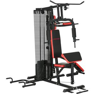 SPORTNOW Stazione Fitness Multifunzione per Allenamento del Corpo, Panca Multifuzione in Acciaio e PU con 65kg di Pesi totale, 225x175x200 cm, Nero