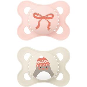 MAM Original Winter Limited Edition Succhietto 2-6 Mesi (Set da 2), Ciuccio 2-6 mesi a tema invernale e natalizio, Regalo neonato con tettarella in silicone e porta ciuccio sterilizzatore, Rosa