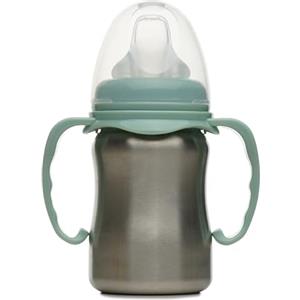 THERMOBABY - Tazza in acciaio inox con manici e tettarella in silicone - Anti-perdite - 180 ml - Facile da pulire - Durevole - Ideale per l'autonomia del bambino - Verde cactus