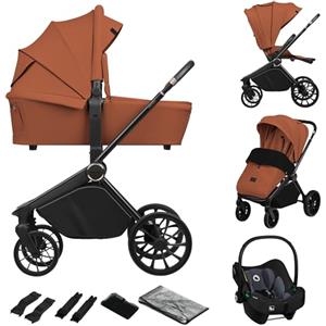 LIONELO MIKA PLUS 3in1 Passeggino Trio per Neonati e Bambini 0-48 Mesi Fino a 22kg, Navicella Fino a 9kg, Seggiolino Auto Ovetto 13kg, Schienale Regolabile, Sospensioni, Ruote 360°, Cappottina XXL