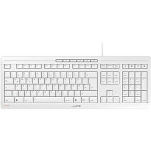 CHERRY STREAM KEYBOARD, Tastiera con filo, Layout per la Germania (QWERTZ), Battitura estremamente silenziosa, Sensazione di digitazione unica, Design piatto, Colore bianco-grigio
