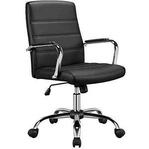 Yaheetech Sedia/Poltroncina Ufficio Scrivania Ergonomica Ecopelle Altezza Regolabile Girevole a Rotelle Reclinabile per Computer Imbottita con Braccioli Portata 130 kg Nera