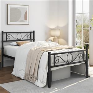 Yaheetech Struttura Letto Singolo in Ferro Battuto a Doghe in Metallo 90 x 200 cm Stile Moderno Testiera Elegante Portata 136 kg Nero